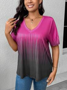 EMERY ROSE Hơn In sọc Cổ v Áo thun - Nhiều màu - Xem 3