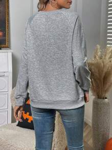 SHEIN LUNE Halloween Skull Print Raglan Sleeve Sweatshirt