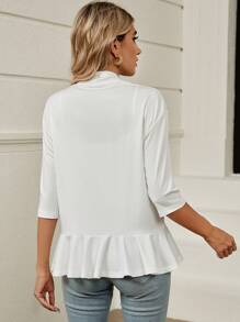 SHEIN LUNE 秋冬纯色前开式落肩大衣 - 白色 - 查看 2