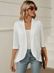 SHEIN LUNE 秋冬纯色前开式落肩大衣 - 白色 - 查看 4