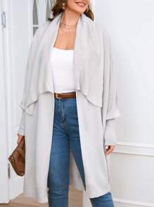 SHEIN Clasi 大碼大翻領開門襟落肩袖開襟衫 - 淺灰色 - 查看 1