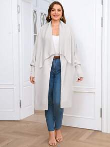 SHEIN Clasi 大碼大翻領開門襟落肩袖開襟衫 - 淺灰色 - 查看 4