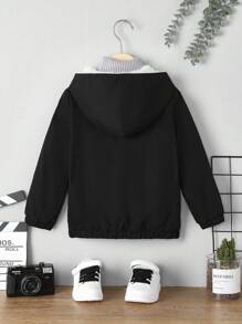 SHEIN Kleiner Junge 1 Stück Jacke mit Weihnachtsmuster, Teddy Futter, Kapuze, - Schwarz - Übersicht 3