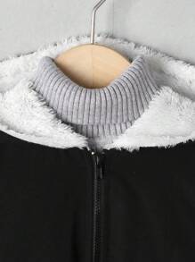 SHEIN Kleiner Junge 1 Stück Jacke mit Weihnachtsmuster, Teddy Futter, Kapuze, - Schwarz - Übersicht 7