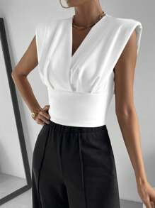 Siren Gaze Women's Casual Short Padded Shoulder T-Shirt Top Elegant White Summer - White - View 3