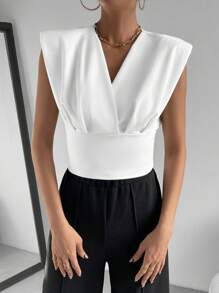 Siren Gaze Women's Casual Short Padded Shoulder T-Shirt Top Elegant White Summer - White - View 6