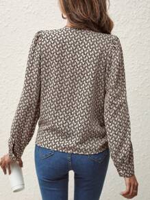 SHEIN Clasi In Toàn bộ Nút ven Áo sơ mi quấn - Nhiều màu - Xem 2