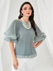 Modelyn 素色喇叭袖襯衫 - 薄荷綠 - 查看 1