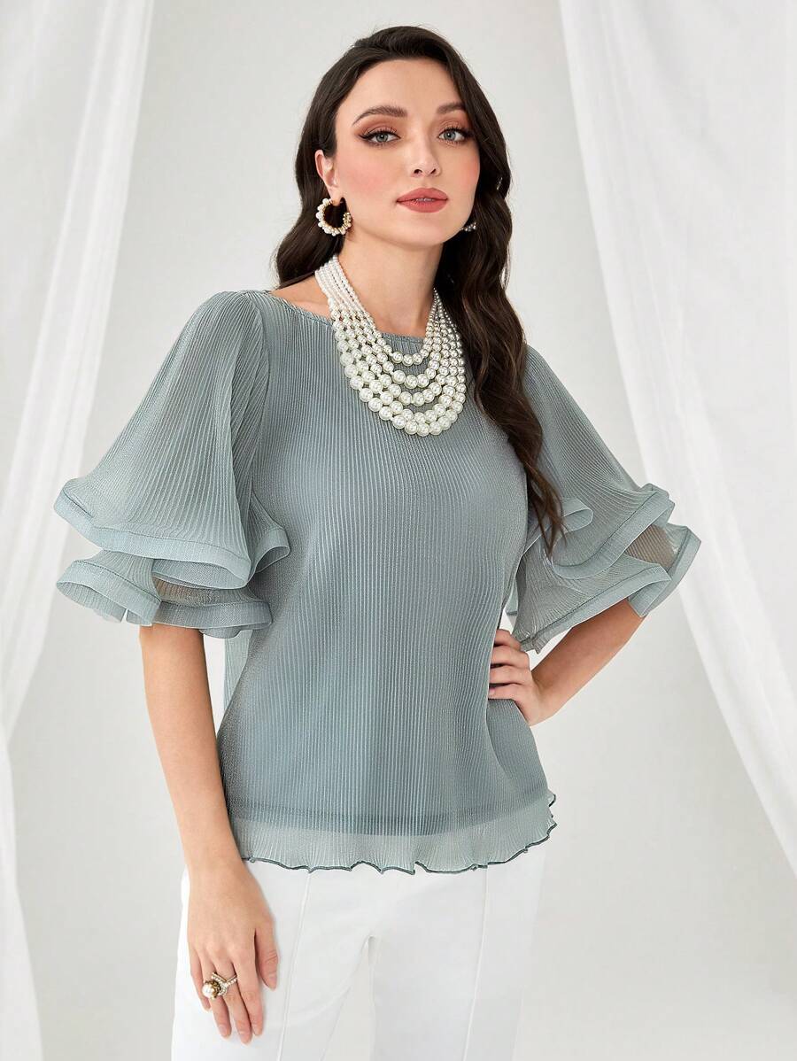 Modelyn 素色喇叭袖襯衫 - 薄荷綠 - 查看 1