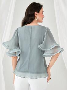 Modelyn 素色喇叭袖襯衫 - 薄荷綠 - 查看 2