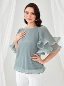 Modelyn 素色喇叭袖襯衫 - 薄荷綠 - 查看 3