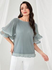 Modelyn 素色喇叭袖襯衫 - 薄荷綠 - 查看 5