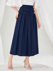 Modelyn 紐扣細節百褶半身裙 - 藏蓝色 - 查看 6