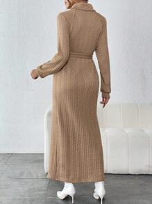 SHEIN Thai sản Áo cao cổ Tay Raglan Váy có thắt lưng - Màu be - Xem 2