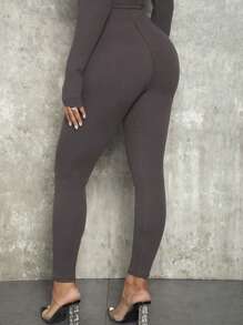 SHEIN SXY Zip Fly Solid Leggings