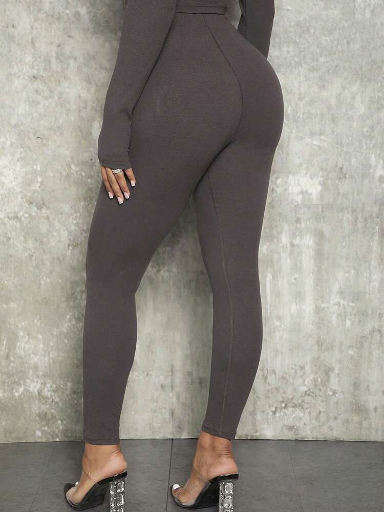 Zip Fly Solid Leggings