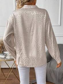 SHEIN Clasi Leopard Jacquard Drop Shoulder Pocket Patched Shirt,Long Sleeve Tops - Multicolor - View 2