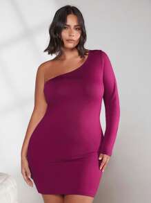 SHEIN BASICS Talla grande Vestido ajustado de un hombro - Rojo violeta - Ver 1