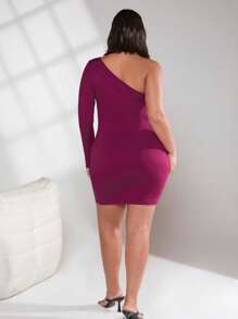 SHEIN BASICS Talla grande Vestido ajustado de un hombro - Rojo violeta - Ver 2
