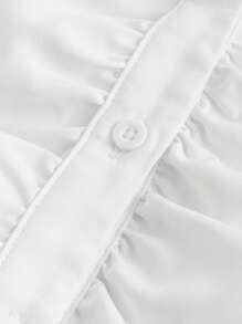 SHEIN MOD 纯色褶饰前喇叭袖修身白衬衫 - 白色 - 查看 5