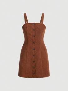 SHEIN MOD Button Front Corduroy Cami Dress Without Tee - Brown - View 1