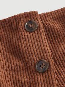 SHEIN MOD Button Front Corduroy Cami Dress Without Tee - Brown - View 3
