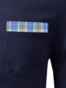 Manfinity Mode Áo sơ mi Nam Nút phía trước Sọc ca rô Giải trí - Màu xanh hải quân - Xem 4