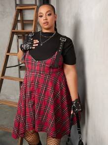 SHEIN CURVE+ Hơn In Tartan Viền không đối xứng Đầm Tổng thể Without Tee - Nhiều màu - Xem 5