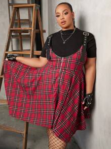 SHEIN CURVE+ Hơn In Tartan Viền không đối xứng Đầm Tổng thể Without Tee - Nhiều màu - Xem 7