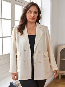 SHEIN Clasi Plus Lapel Neck Double Breasted Blazer - Beige - View 1