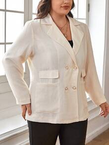SHEIN Clasi Plus Lapel Neck Double Breasted Blazer - Beige - View 4