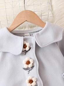 SHEIN 女嬰花卉刺繡彼得潘領外套 - 淺藍色 - 查看 4