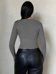 SHEIN SXY 雞心領口條紋針織套頭毛衣 - 深灰色 - 查看 2