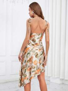 SHEIN Privé 紮染肩部打結不對稱下擺吊帶連衣裙 - 彩色 - 查看 2