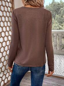 SHEIN LUNE Áo thun họa tiết khẩu hiệu - Màu nâu  Mocha - Xem 2