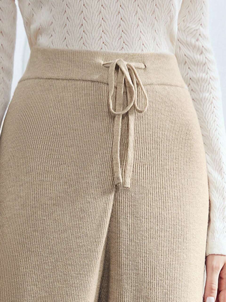 WOOL-BLEND RIB KNIT SWEATER PANTS