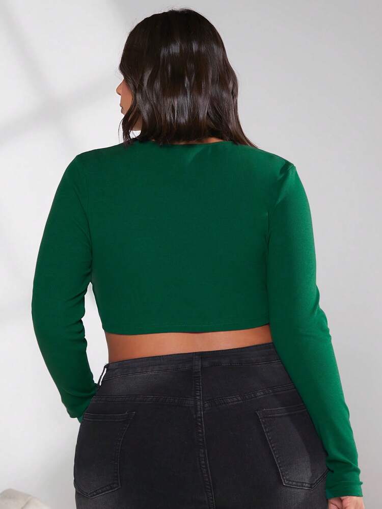 Plus Solid Asymmetrical Hem Crop Tee