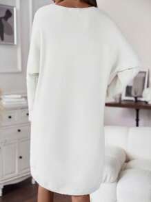 SHEIN LUNE 秋冬纯色落肩毛衣裙