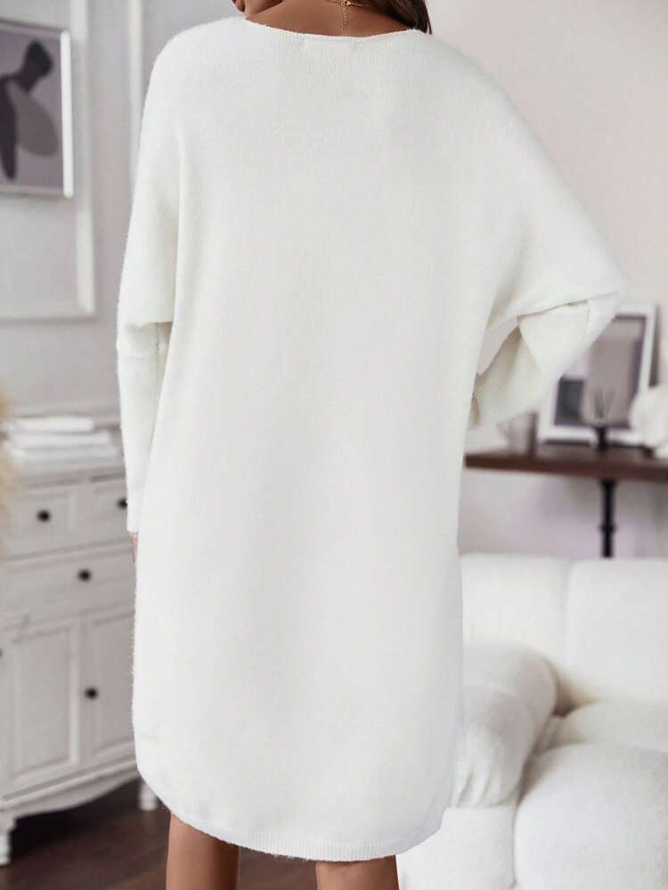 Solid Drop Shoulder Sweater Dress In Fall/Winter