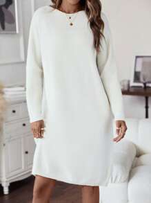 SHEIN LUNE 秋冬纯色落肩毛衣裙