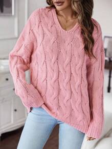 SHEIN LUNE Xoắn Dan Thả vai Áo len - Màu Hồng baby - Xem 4