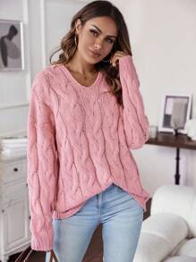 SHEIN LUNE Xoắn Dan Thả vai Áo len - Màu Hồng baby - Xem 5