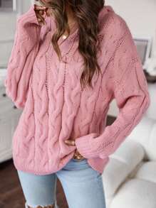 SHEIN LUNE Xoắn Dan Thả vai Áo len - Màu Hồng baby - Xem 6