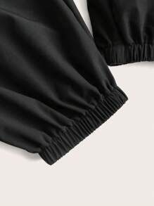 SHEINNeu Off Shoulder Drawstring Waist Flap Pocket Jumpsuit - Black - View 3