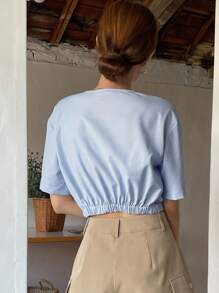 DAZY Blusa unicolor girante delantero - Celeste - Ver 2