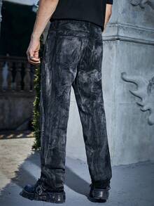 Manfinity EMRG 男士萬聖節紮染直筒牛仔褲 - 黑色 - 查看 2