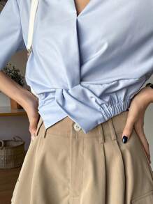 DAZY Blusa unicolor girante delantero - Celeste - Ver 8