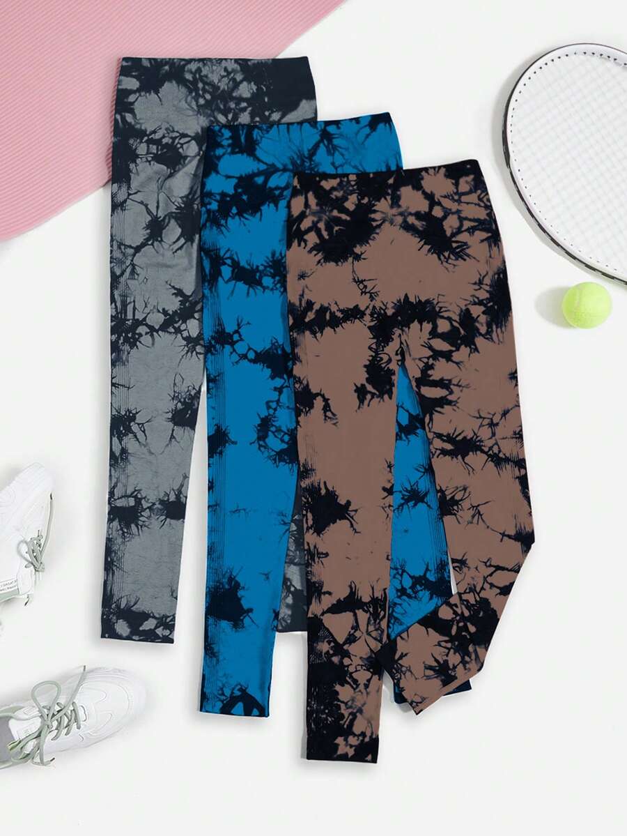 3pcs Nhuộm buộc Không dây Căng cao Quần Xà cạp thể thao - Nhiều màu - Xem 1