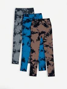 3pcs Nhuộm buộc Không dây Căng cao Quần Xà cạp thể thao - Nhiều màu - Xem 3