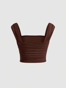 SHEIN MOD Top unicolor fruncido crop correa ancha - Marrón Chocolate - Ver 2